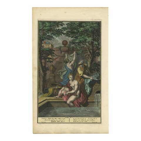 Bathsheba in the Bath – Old Testament Scene, Antique Engraving c.1730