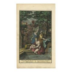 Bethsabée dans le bain - Scène de l'Ancien Testament, Gravure ancienne c.1730