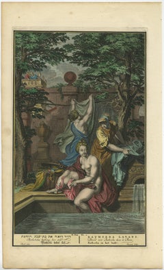 Bathsheba in the Bath – Old Testament Scene, Antique Engraving c.1730