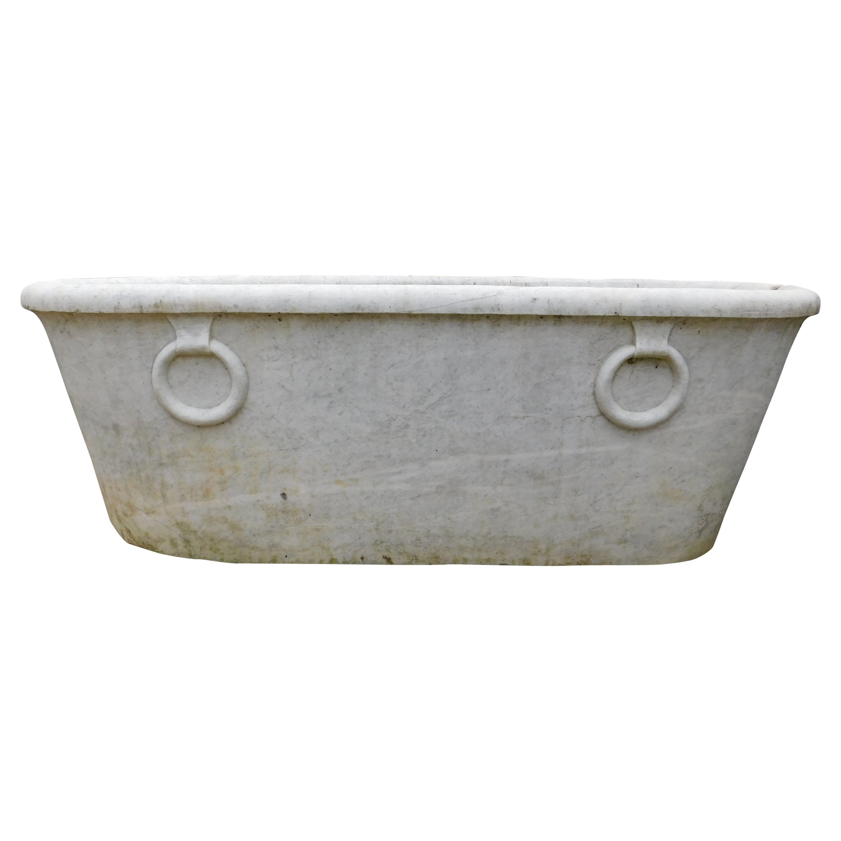 Bathtub in white Carrara marble, carved with handles, Italy