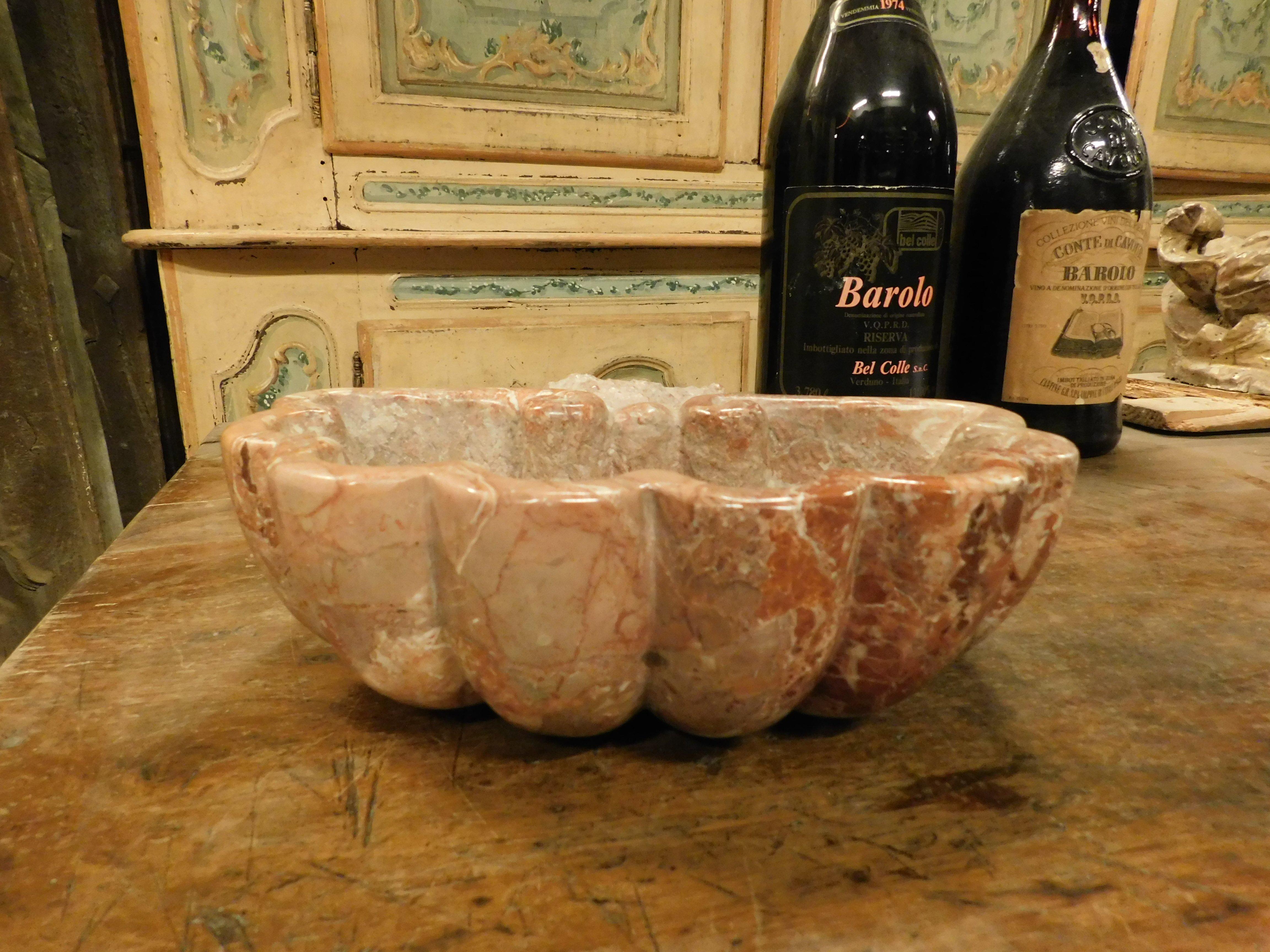 Hand-Carved bathtub, sink, stoup in red Verona marble with shell-shaped, Italy