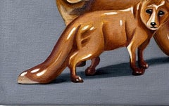 Pintura al óleo figurativa Zorros, Paleta expresiva, 18x25 cm, Nuevo