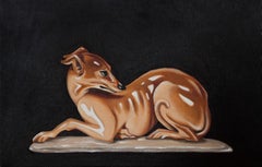 Pintura al óleo figurativa Galgo, Paleta expresiva, 18x25 cm, Nuevo