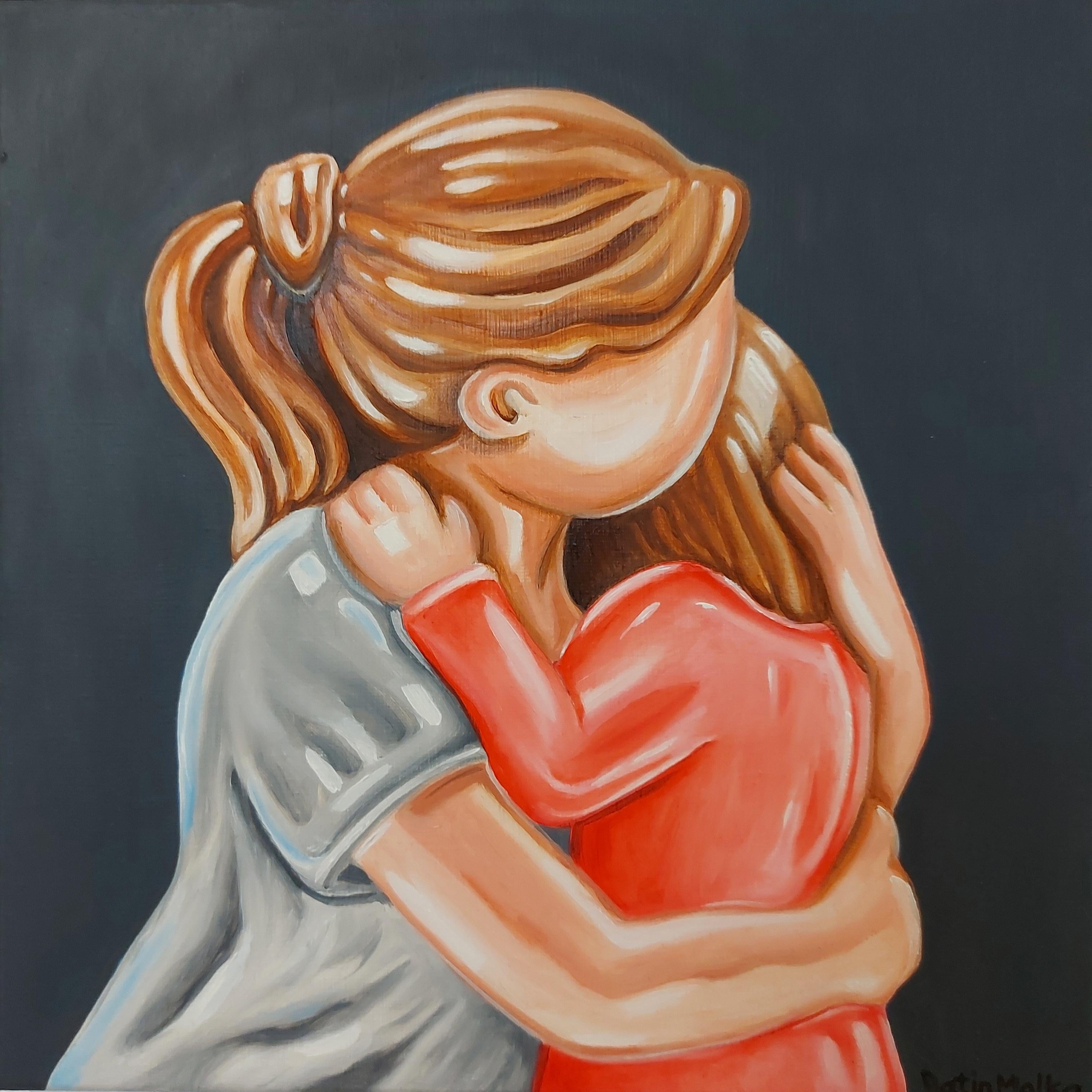 This beautiful painting by Malka is from her latest body of works called "Figurinot" - Whether portraying human figures or porcelain and ceramic sculptures, Malka grants each subject a direct, human gaze. Her paintings are built in layers and