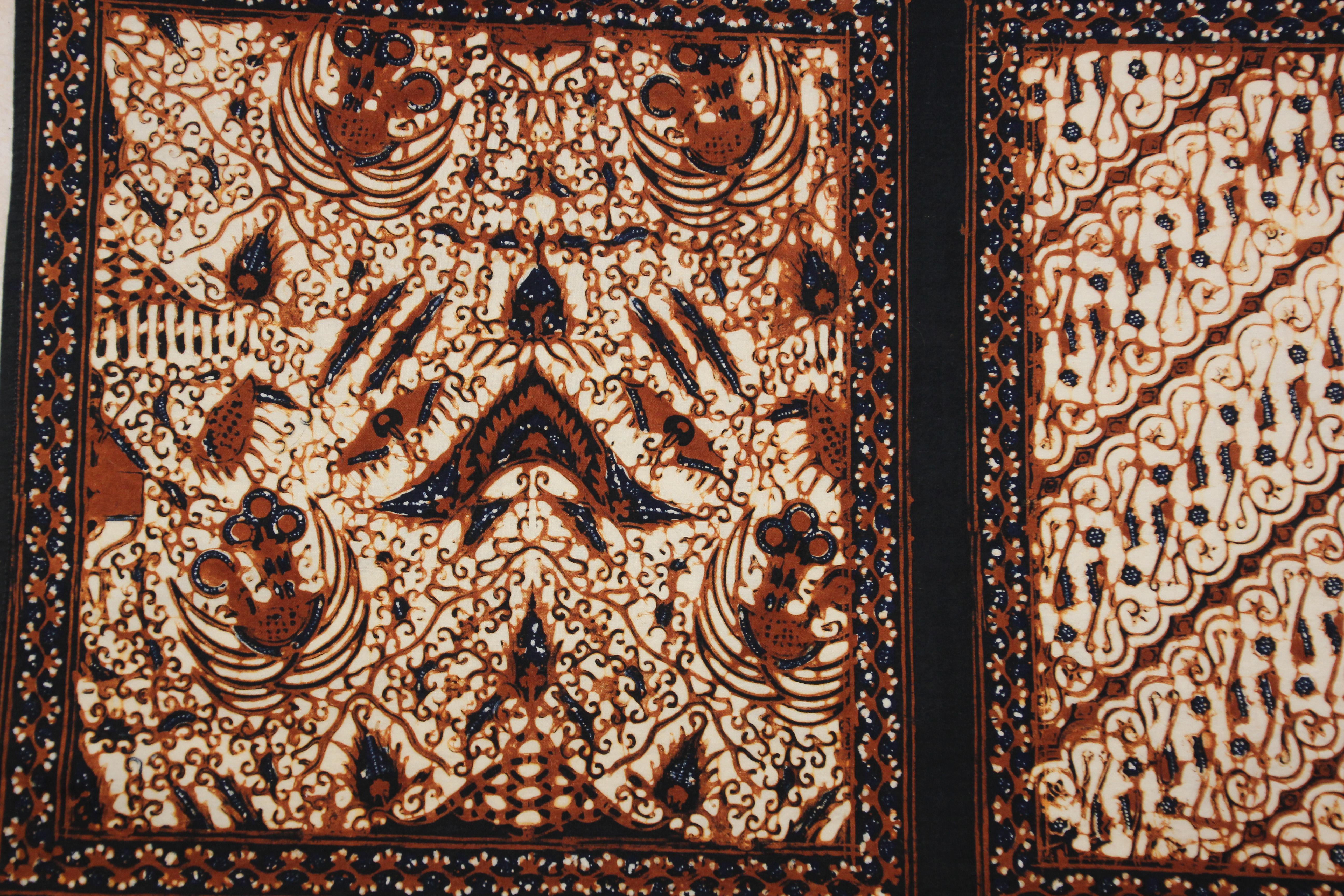 Batik Cotton Print Fabric Brown Black & White Textile Panel Java, 1960s 6