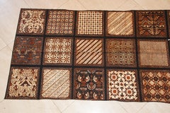 Batik Cotton Print Fabric Brown Black & White Textile Panel Java, 1960s