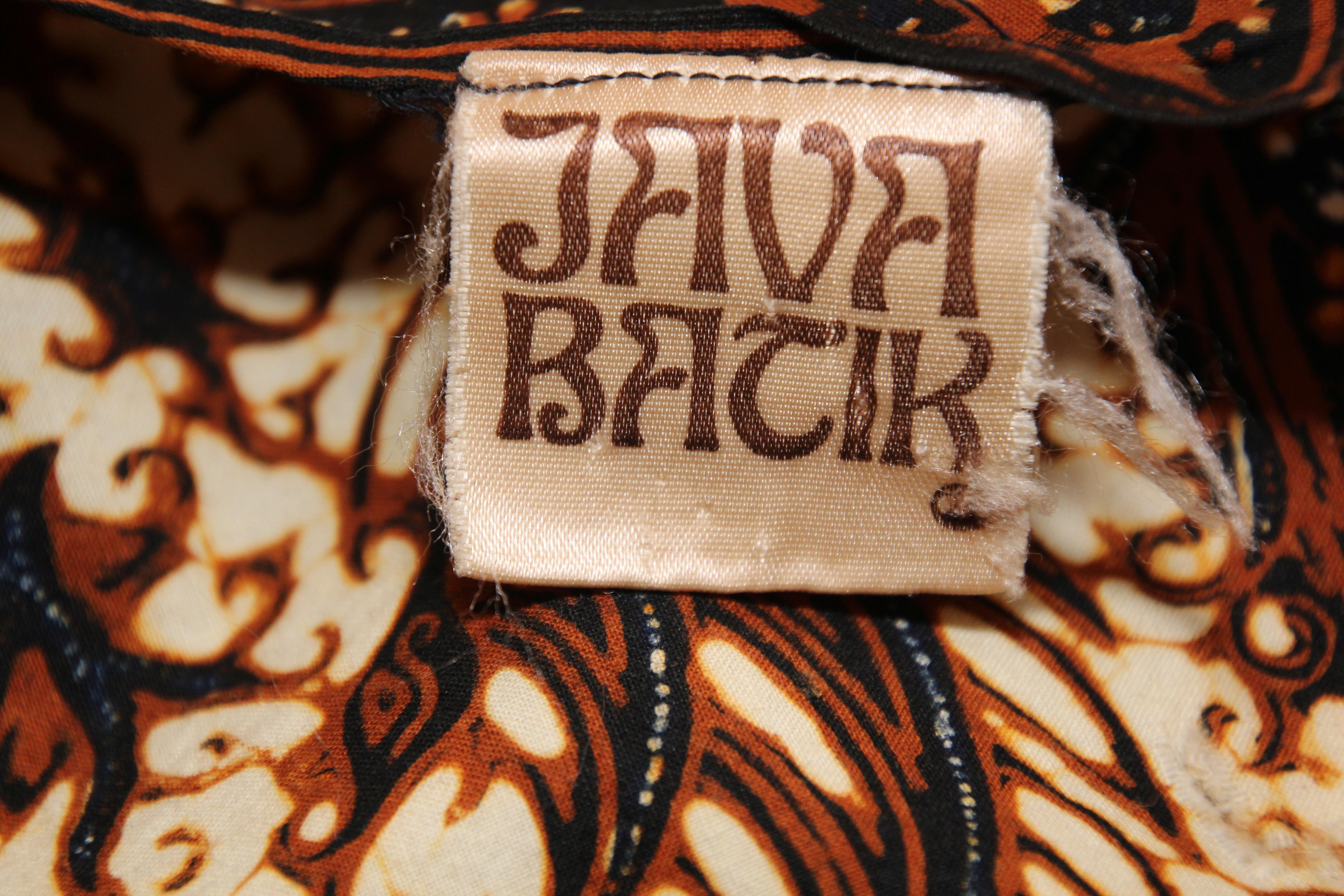 Batik Cotton Print Fabric Brown Black & White Textile Panel Java, 1960s In Fair Condition In North Hollywood, CA