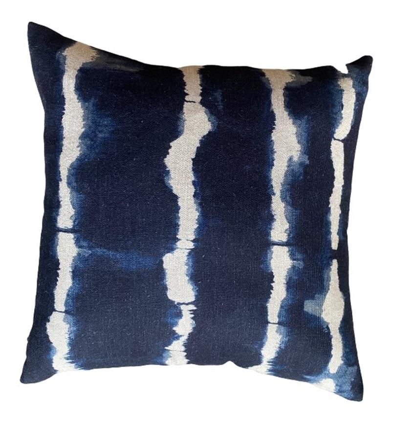 Américain Lin Batik bleu profond et beige en vente