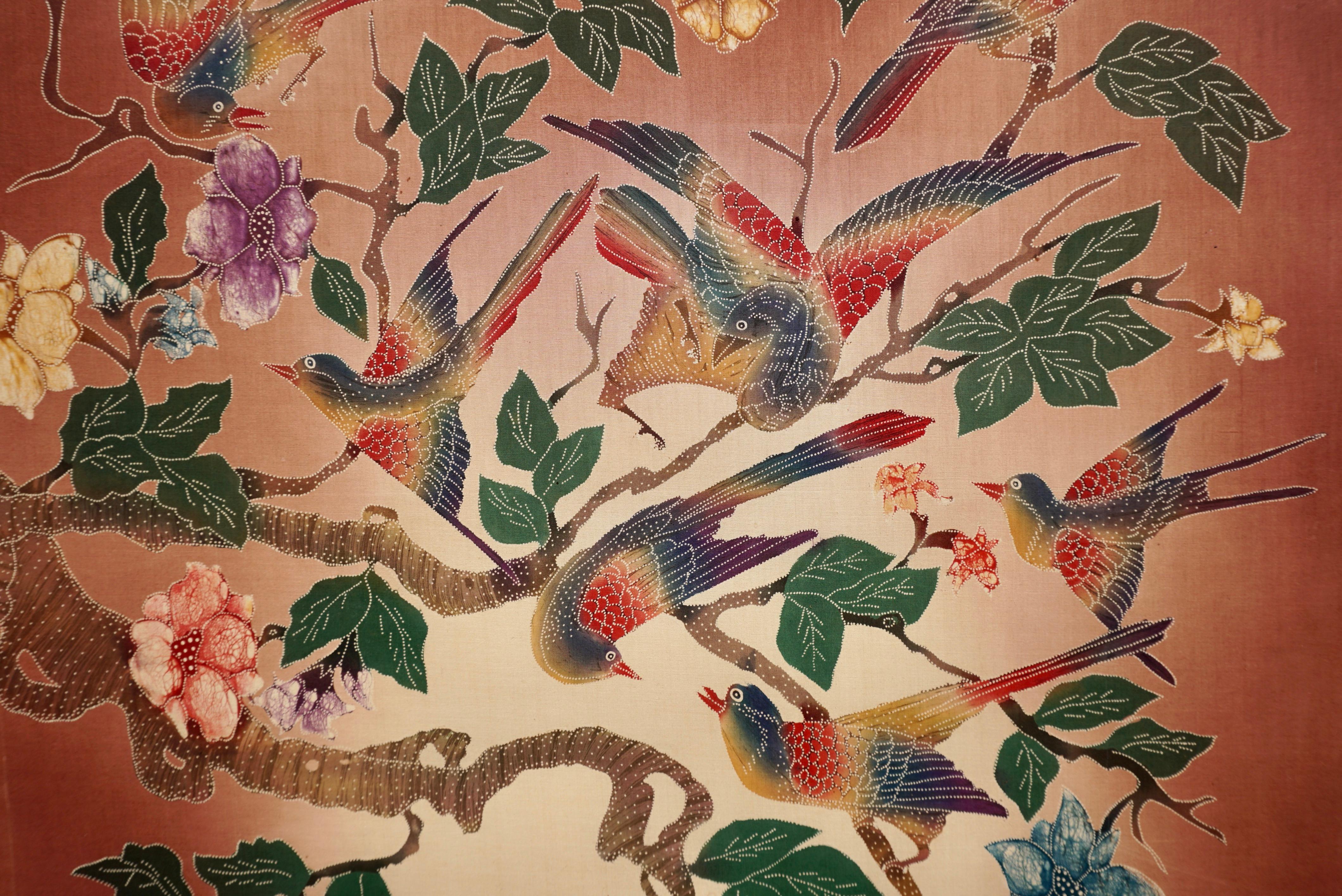 Batik Indonesian Textile with Birds and Flowers For Sale 1