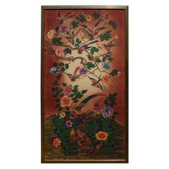 Textil indonesio batik con pájaros y flores