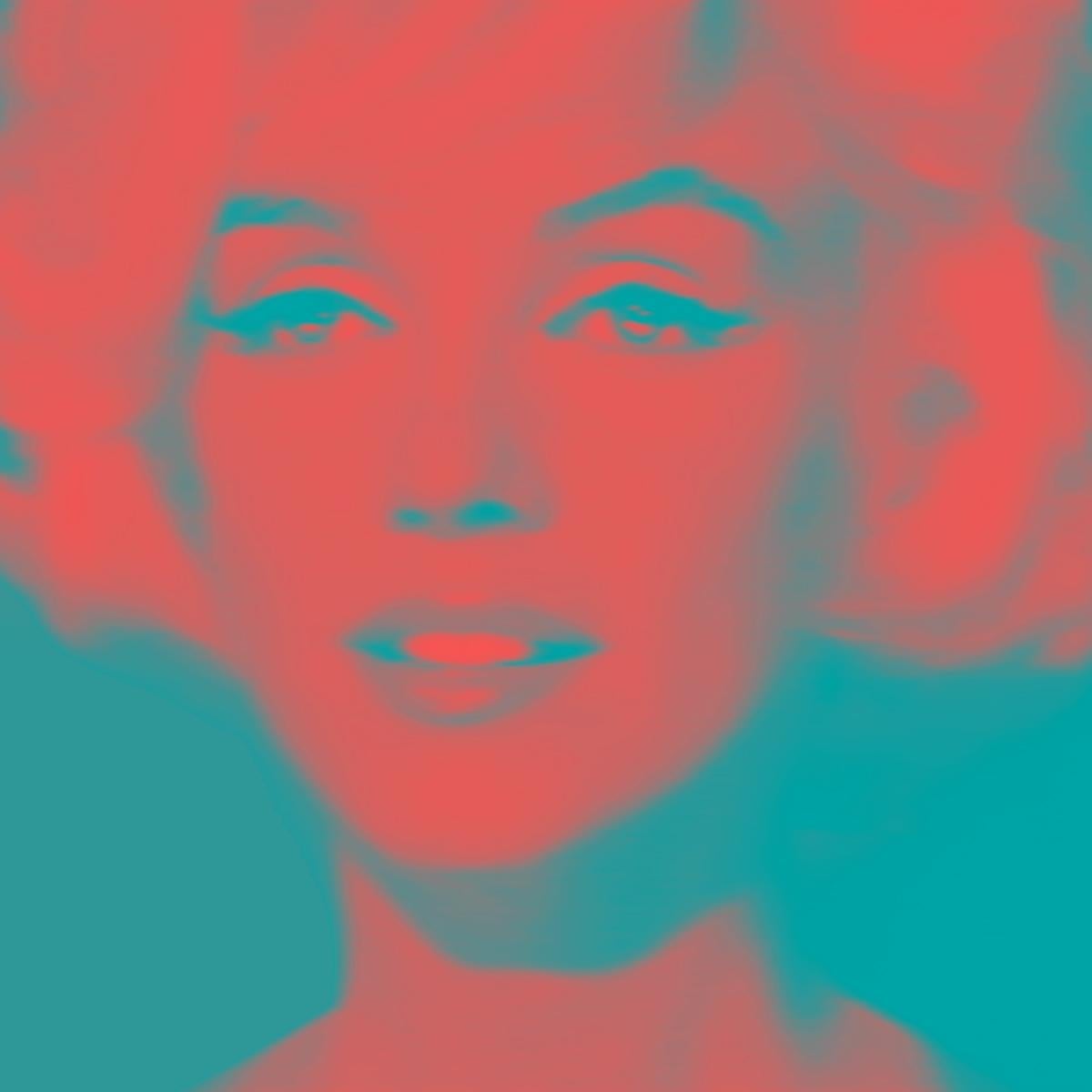Figurative Print BATIK - Marilyn Monroe Turquoise Rouge n° 43 Pop Art surdimensionné
