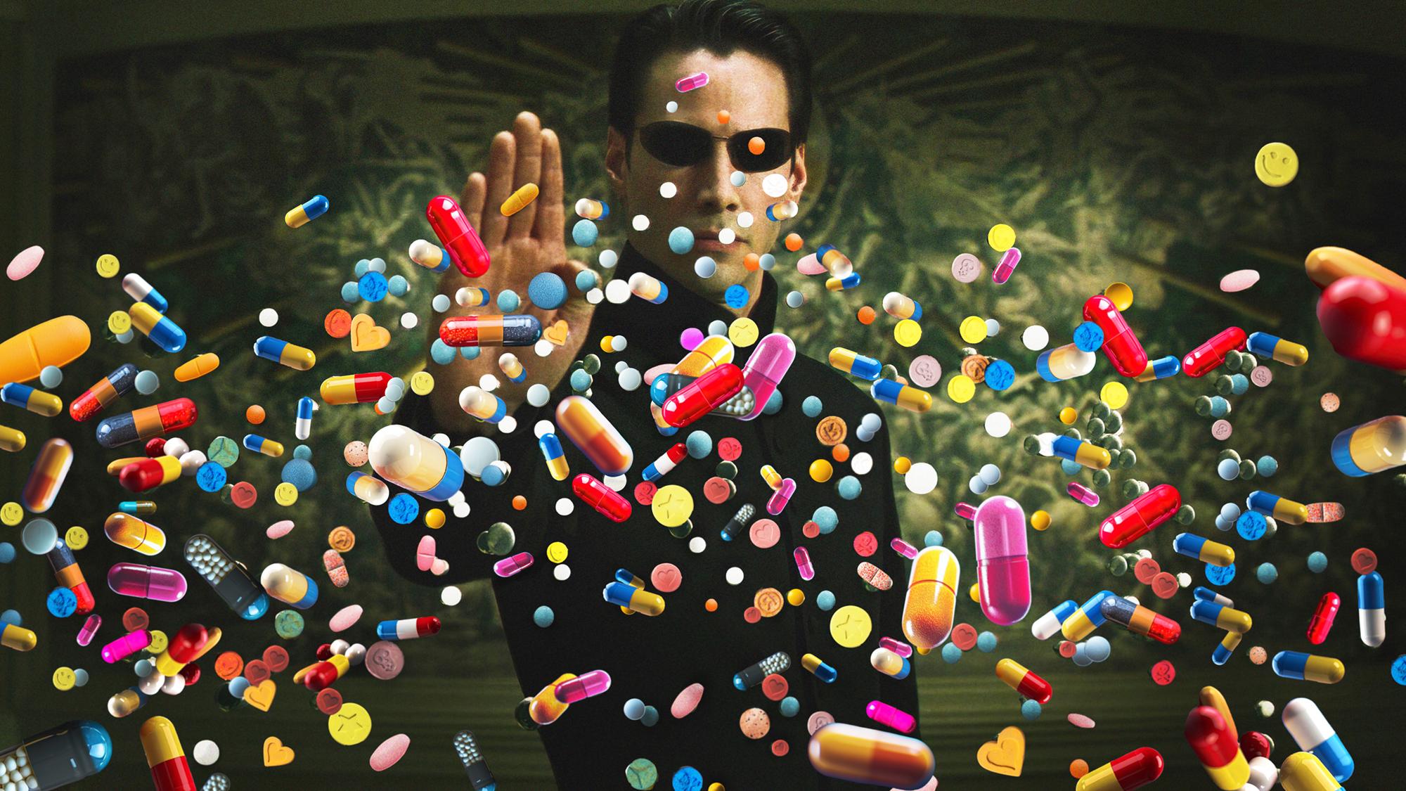 Neo Classical
by BATIK

Pop artwork featuring Neo from the Matrix films stopping an onslaught of assorted colourful pills.

signed & limited edition.

BATIK is an increasingly collectable pop artist

currently living and working in