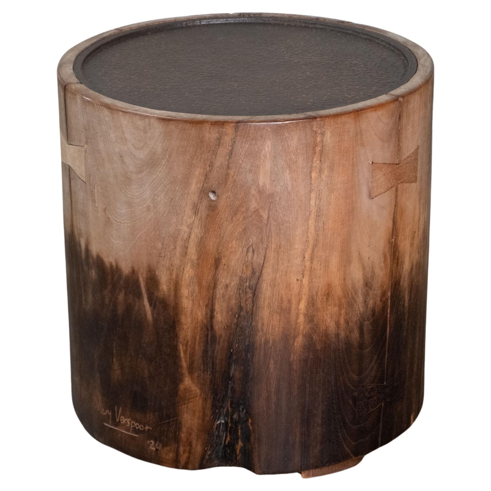 Batik Teak Wood 
Metal Side Table by Mary Verspoor