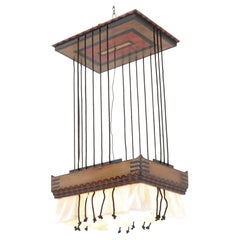 Batik Wooden Art Deco Amsterdamse School Chandelier by Louis Bogtman, 1920s