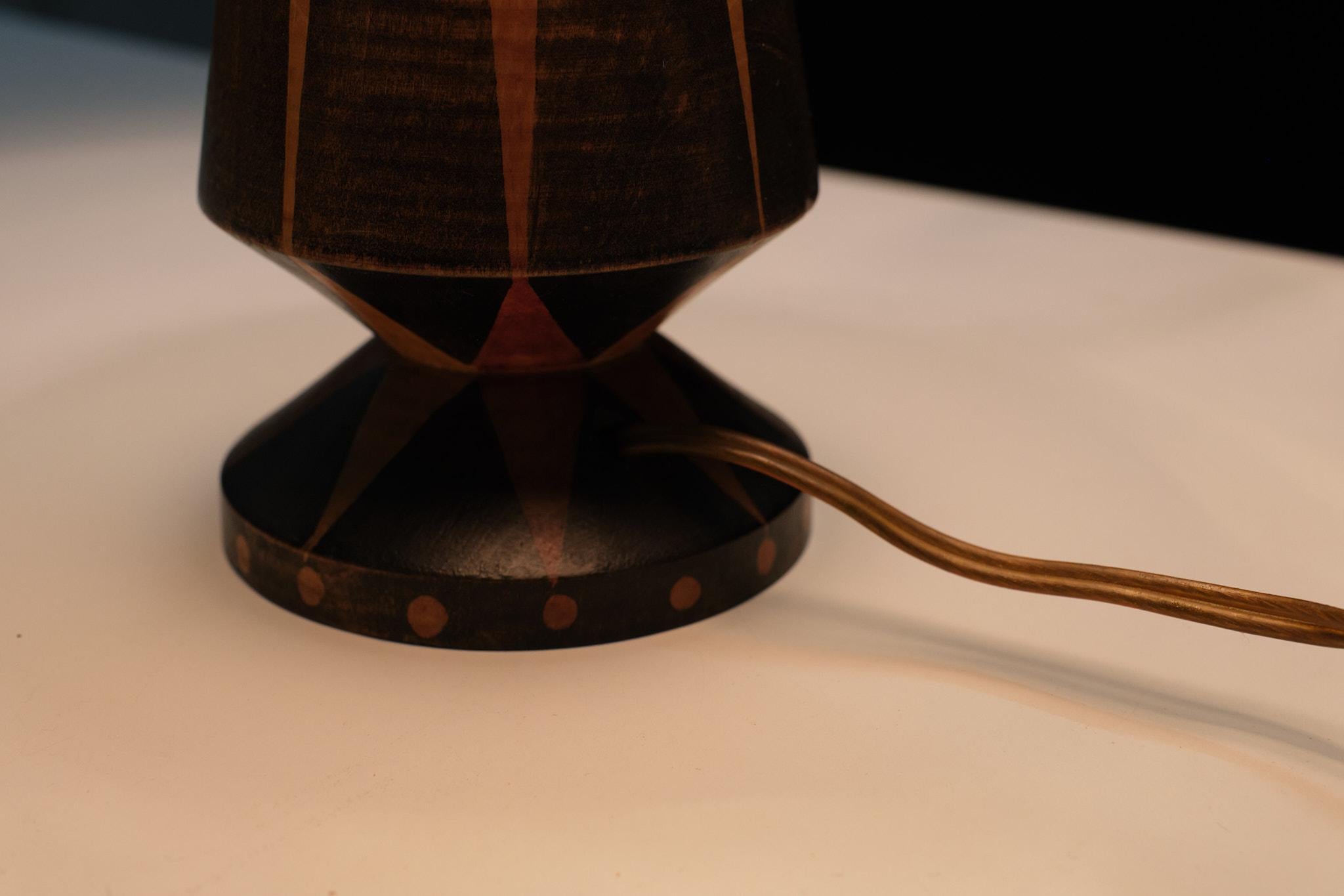 Pied de lampe en bois batiké, H  Steinpatz  Amsterdamse School 1925 Hollande 4