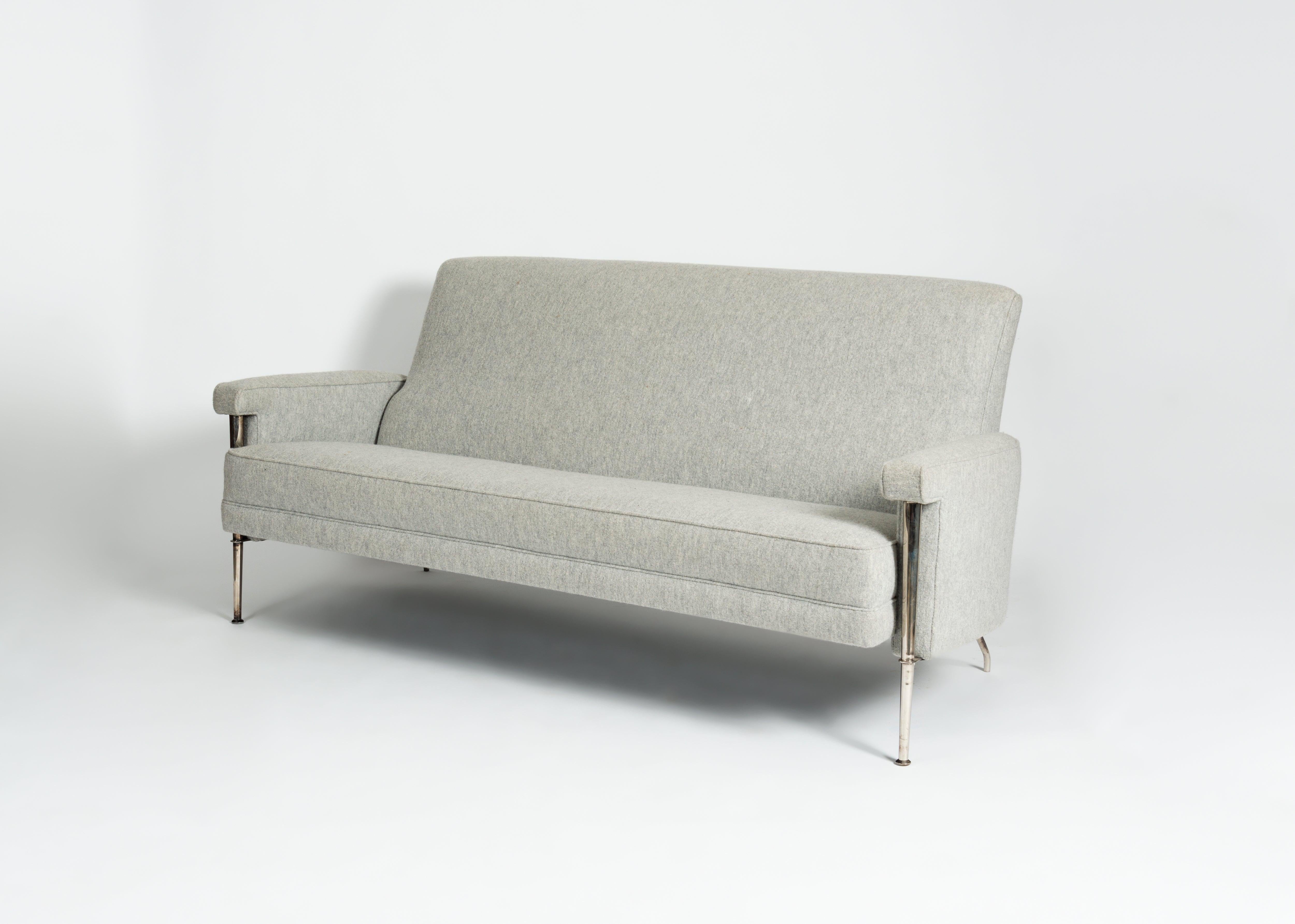 French Batistin Spade, Midcentury Three-Seat Sofa, France, circa 1955
