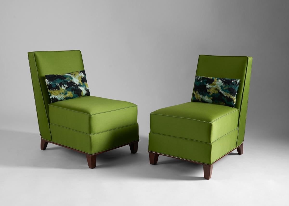 Batistin Spade, Pair of Green Art Deco Slipper Chairs, France, circa 1946 1