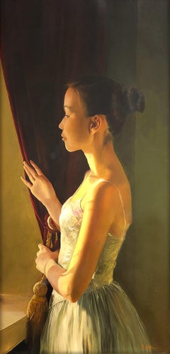 Ballerina - original mongolian traditional realist dancer oil painting modern