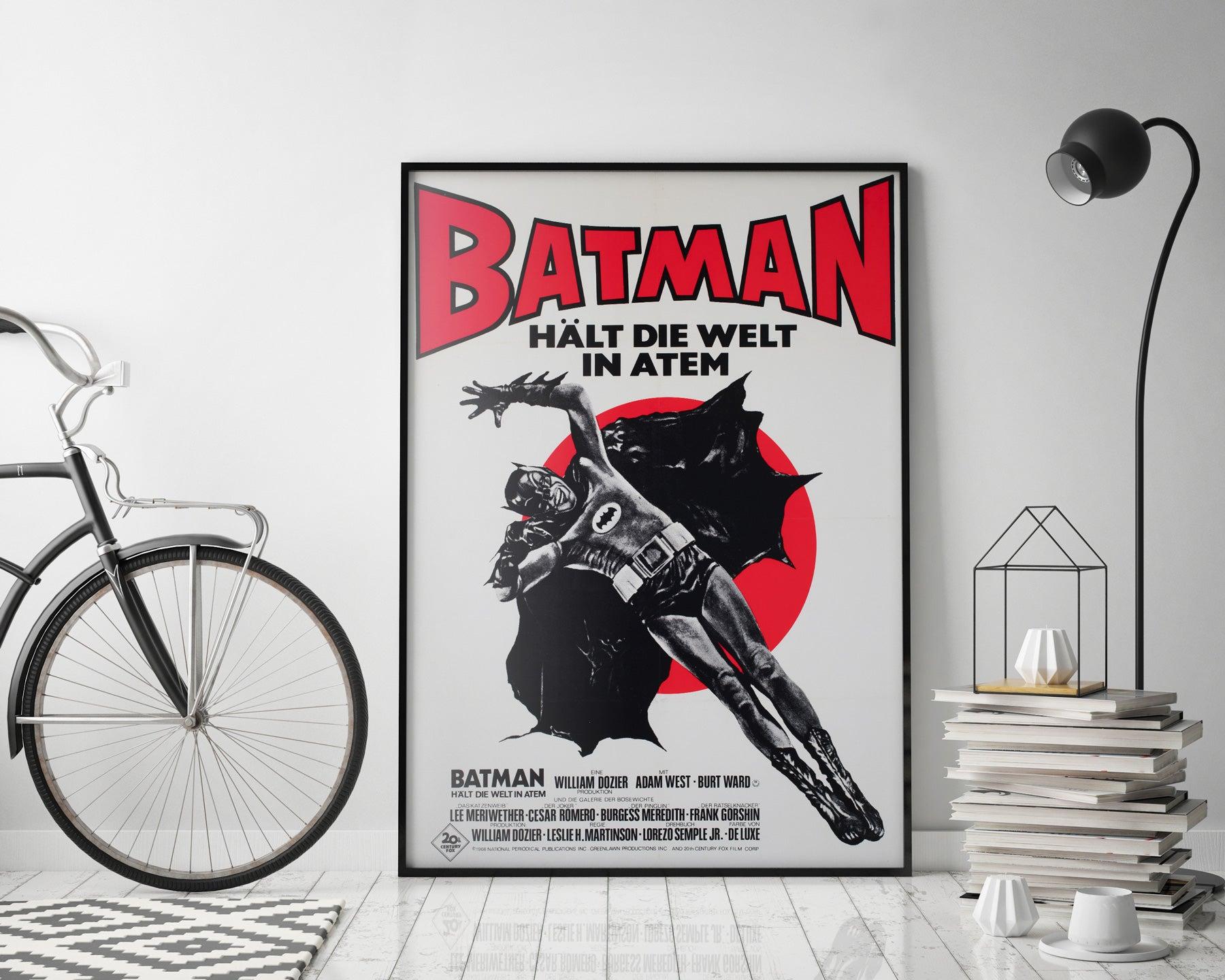 Original Batman 1970s German A1 Film Poster by Klaus Rutter. Stunning with its 3 colours, a real Kapow! 

This original vintage movie poster has been professionally linen-backed and is sized 23 5/8 x 33 inches (plus a a couple more inches for the