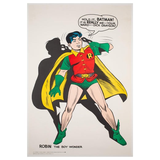 Original Vintage Comic Book Superhero Poster Robin The Boy Wonder Hold It  Batman For Sale at 1stDibs
