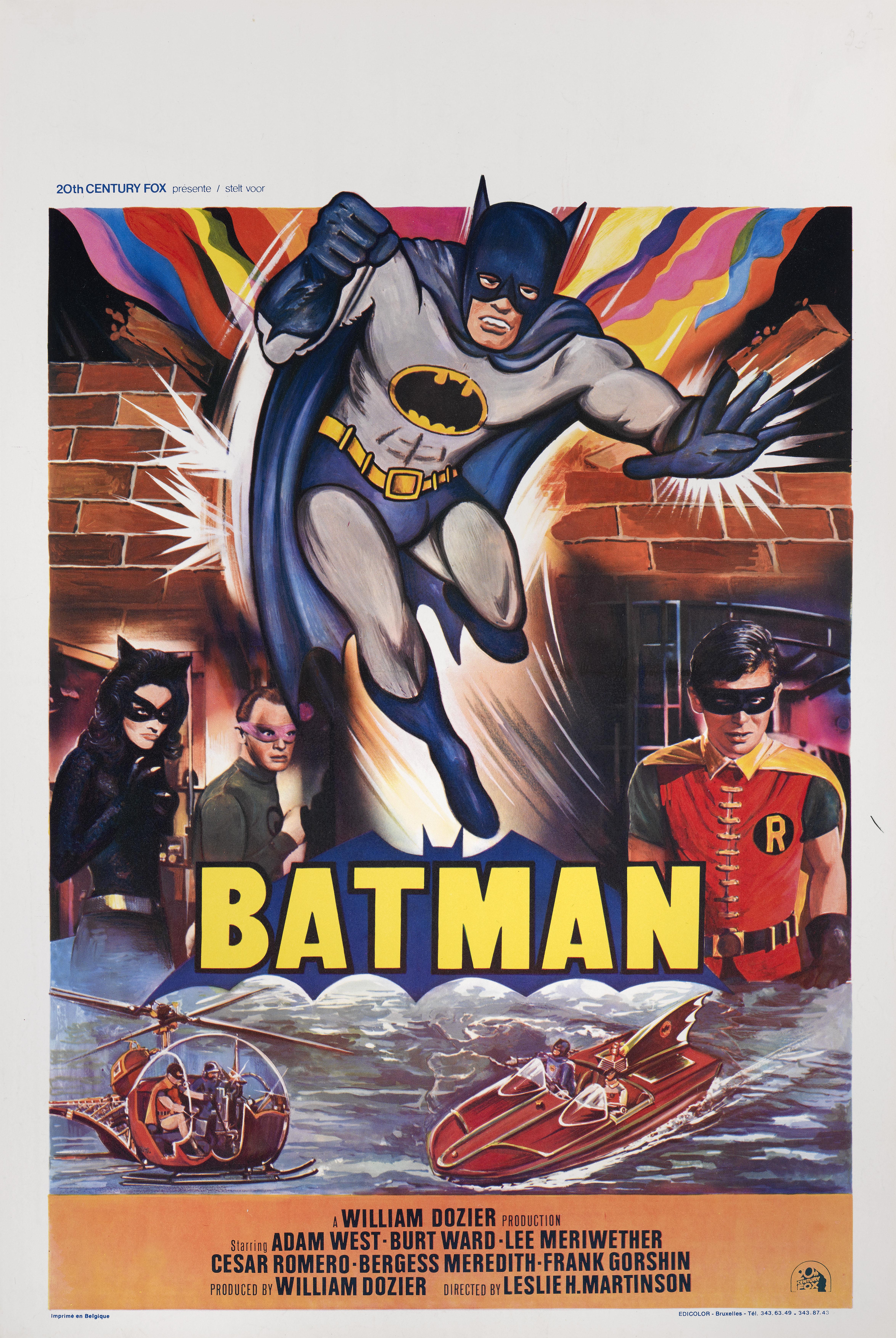 Original Belgian film poster for Leslie Martinson's 1966 Batman staring Adam West as Batman and Burt Ward as Robin.
This poster is paper backed and would be shipped flat by Federal Express.