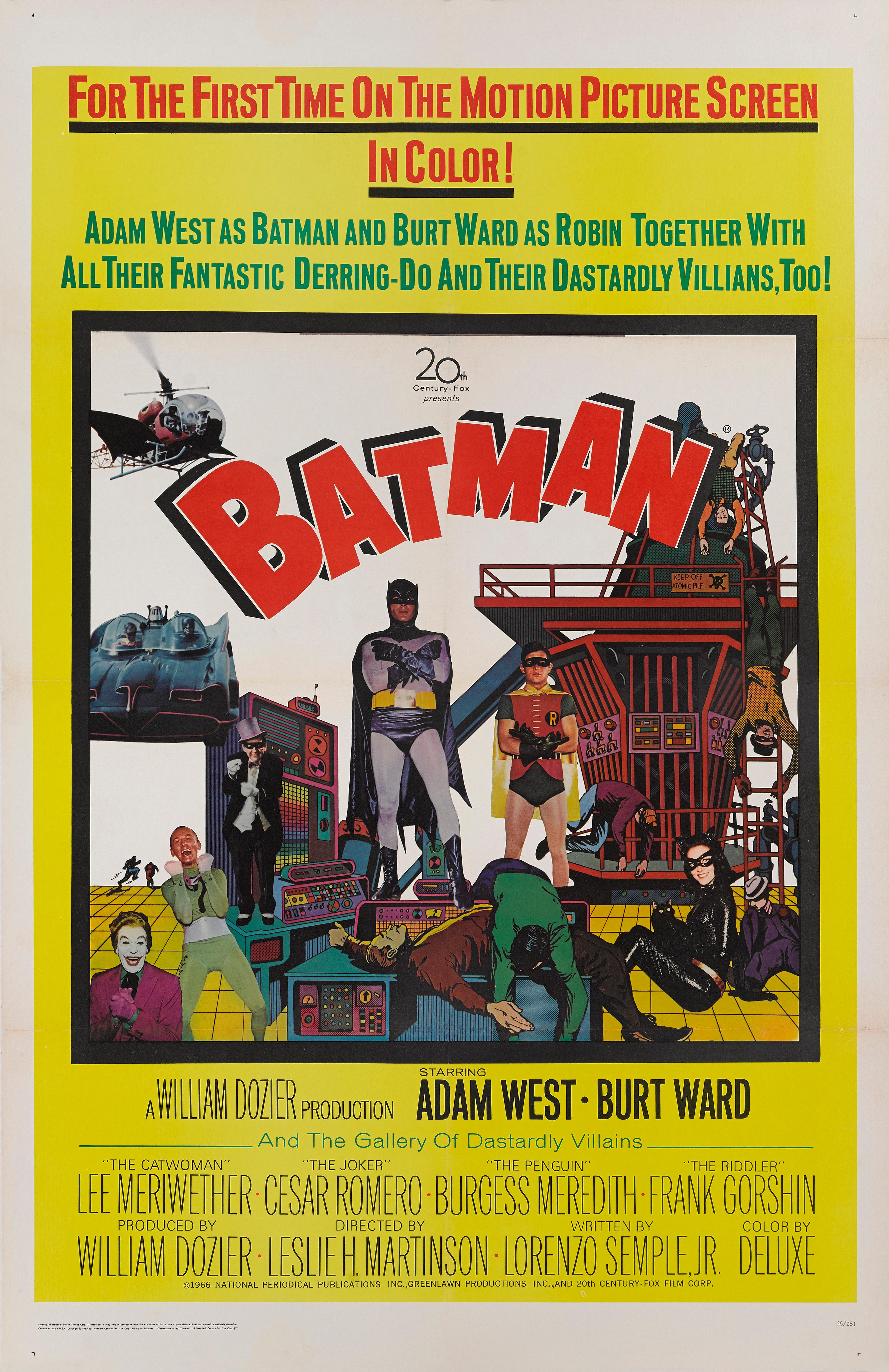 Original US film poster for Leslie Martinson's 1966 Batman staring Adam West as Batman and Burt Ward as Robin.