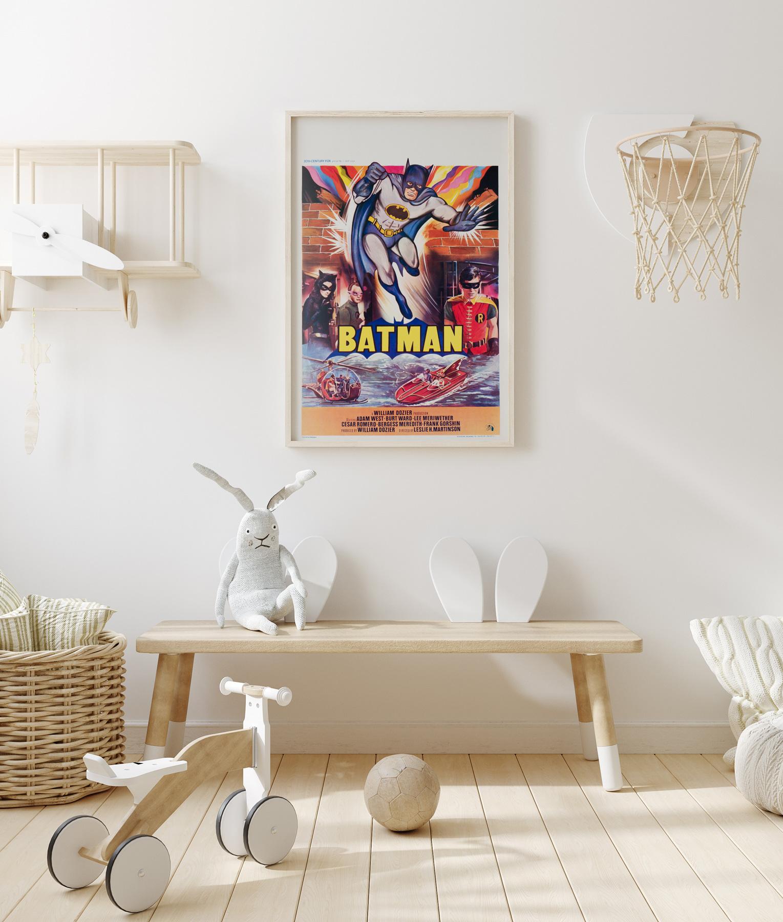 Striking early 1970s re-release Belgian film poster for Batman. Superb artwork.

This original vintage movie poster has been professionally linen-backed is sized 14 3/8 x 21 1/8 inches (plus a little more with the linen). It will be sent rolled
