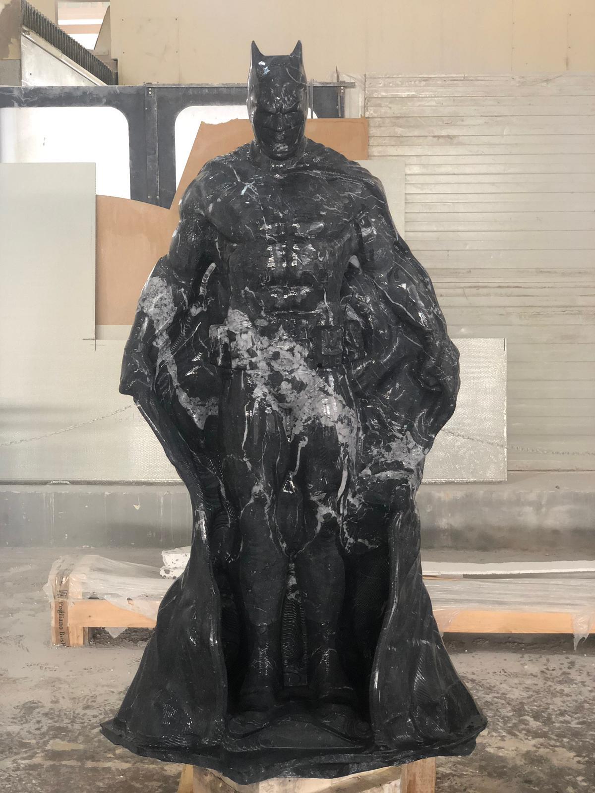 Modern Batman, Natural Height Sculpture in Black Marble For Sale