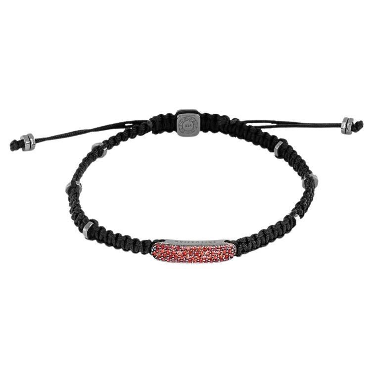 Baton Bracelet with Ruby in Black Macramé & Rhodium Sterling Silver, Size XS For Sale