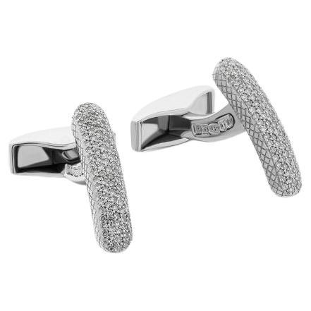 Baton Cufflinks with 198 White Diamonds in Sterling Silver For Sale