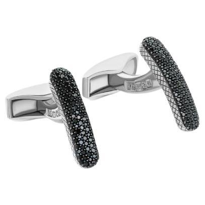 Baton Cufflinks with Black Diamond in Sterling Silver For Sale