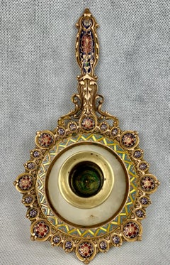 Chamber Stick or Bâton de Chambre, Gilt Bronze & Marble-Champlevé Enamel