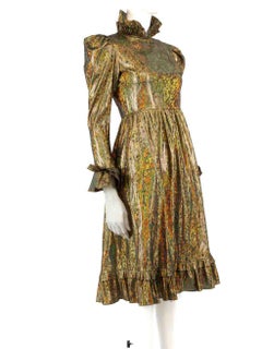 Batsheva Gold Iridescent Ruffle Trimmed Midi Dress Size XS