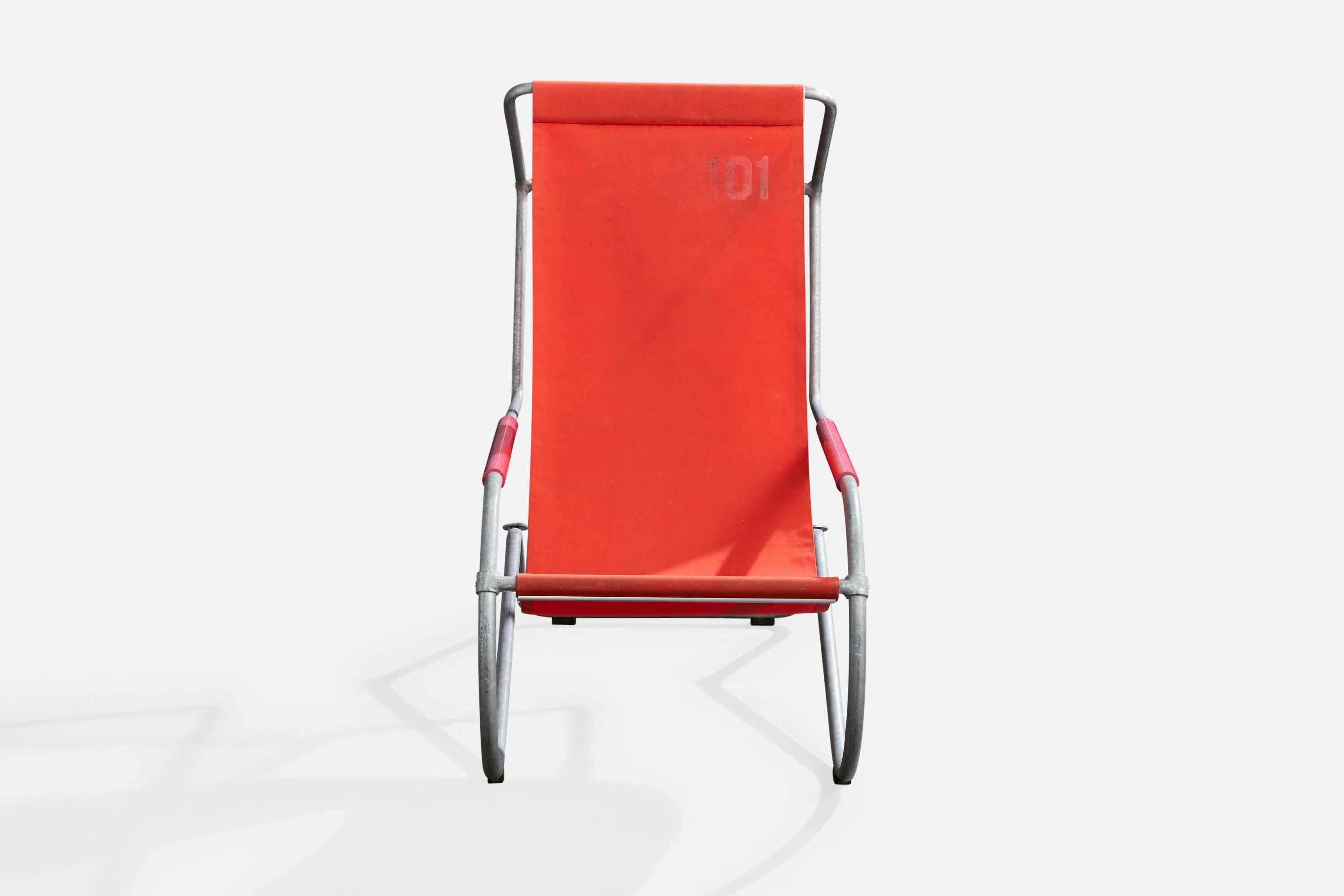 Battista und Gino Giudici, Loungesessel, Stahl, Segeltuch, Schweiz, 1945 (Mitte des 20. Jahrhunderts) im Angebot