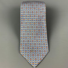 BATTISTONI Blue Yellow Butterfly Silk Tie