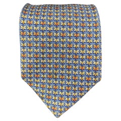 BATTISTONI Blue Yellow Butterfly Silk Tie