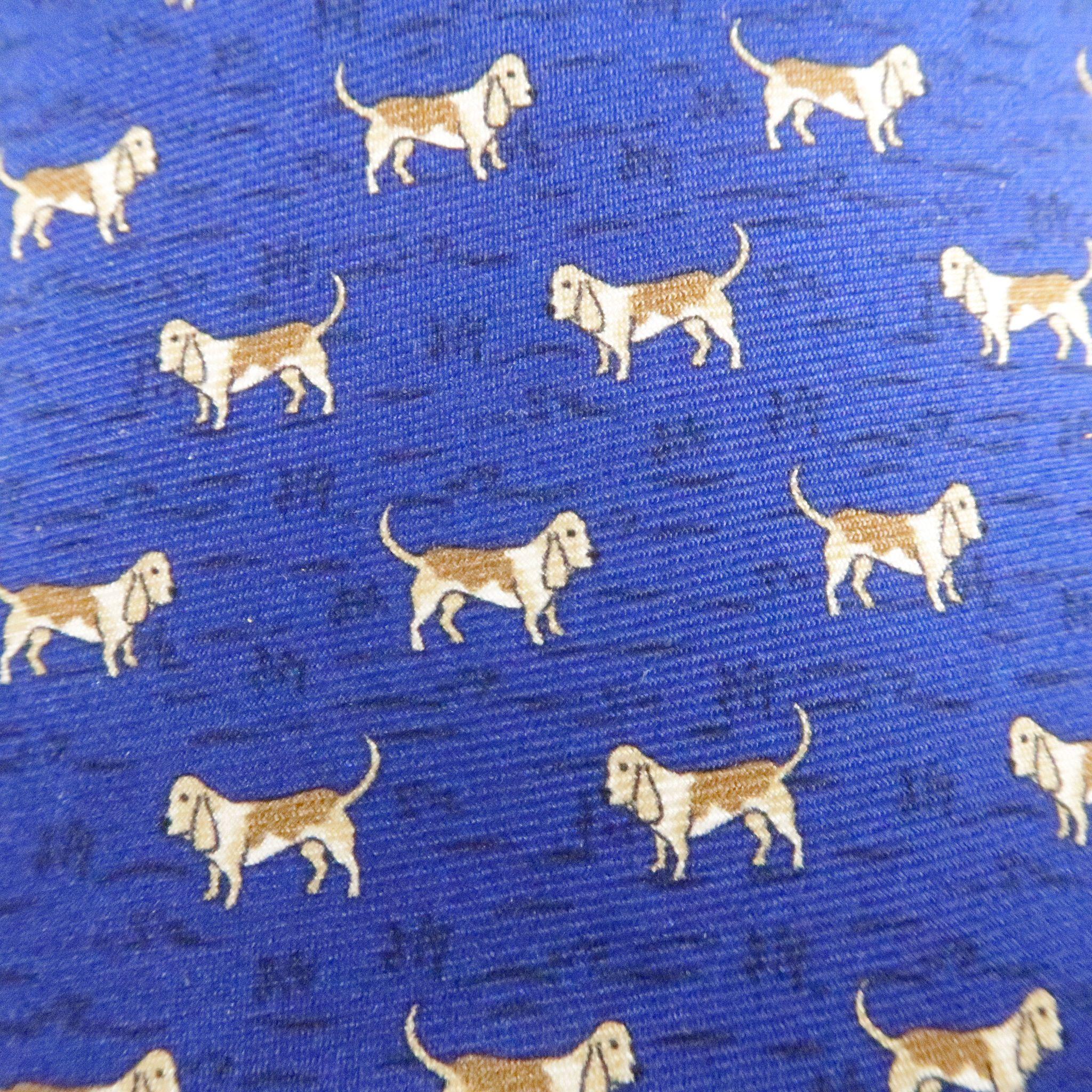 Purple BATTISTONI Navy Silk Brown All Over Dog Print Tie