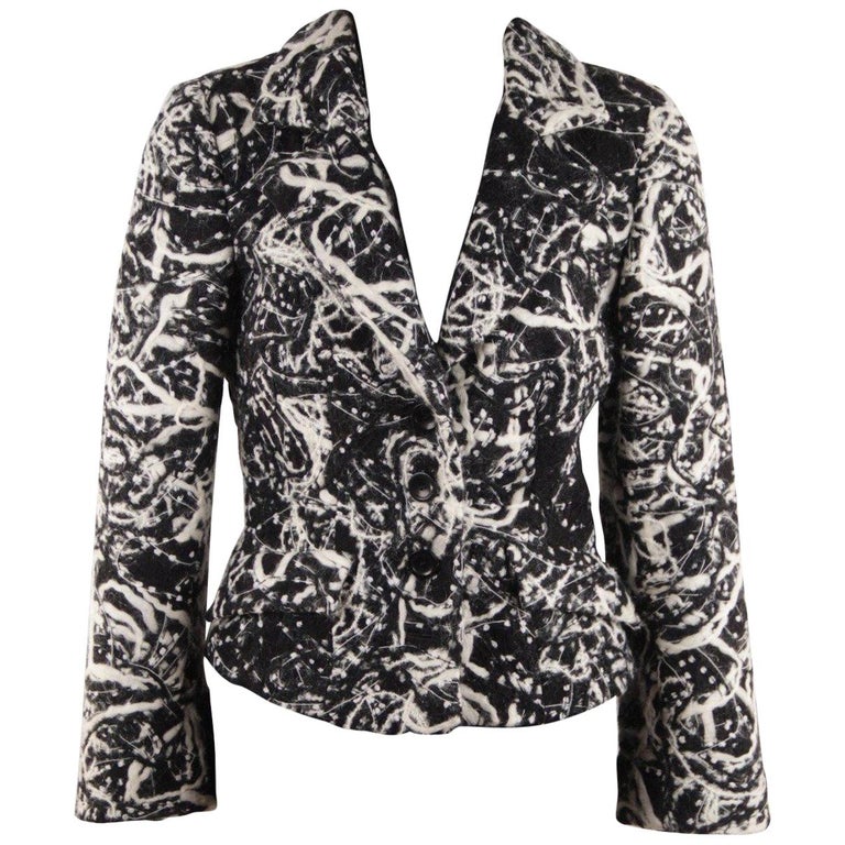 BATTISTONI ROMA Black & White Wool TEXTURED BLAZER Jacket SZ 42 For Sale