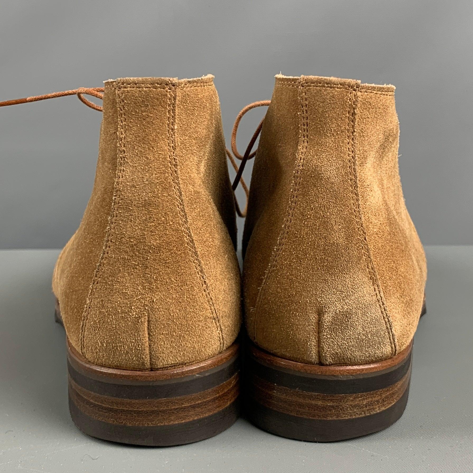 BATTISTONI Size 7 Camel Suede Lace Up Boots In Good Condition For Sale In San Francisco, CA