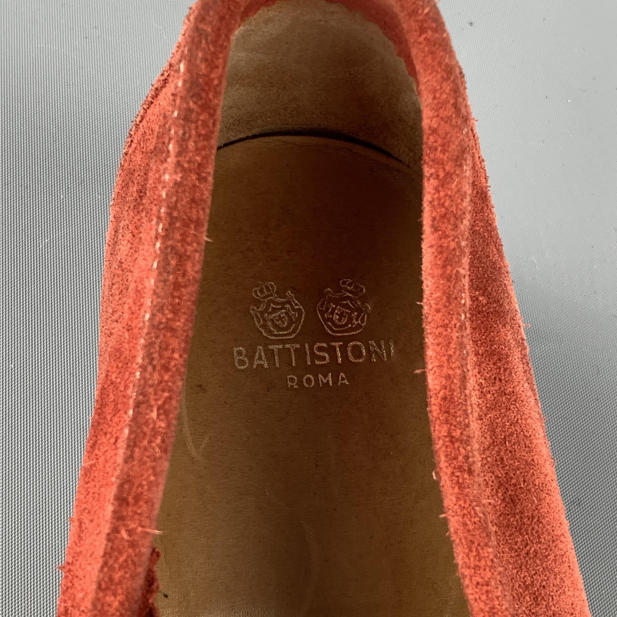 BATTISTONI Size 7.5 Brick Contrast Stitch Suede Slip On Penny Loafers In Excellent Condition In San Francisco, CA