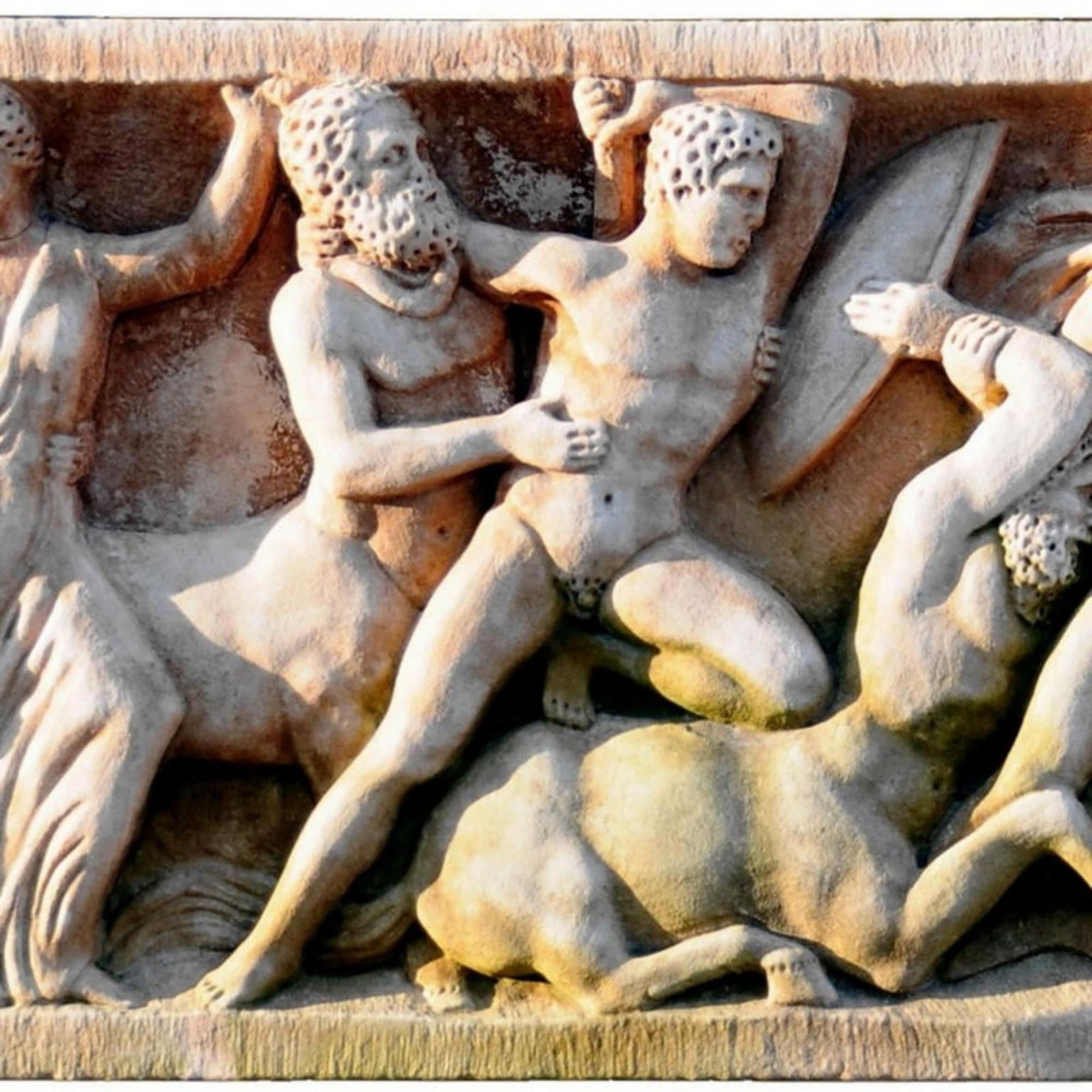 Italian Battle Between Centaurs and Lapites High Relief in Carrara White Marble Late19th For Sale