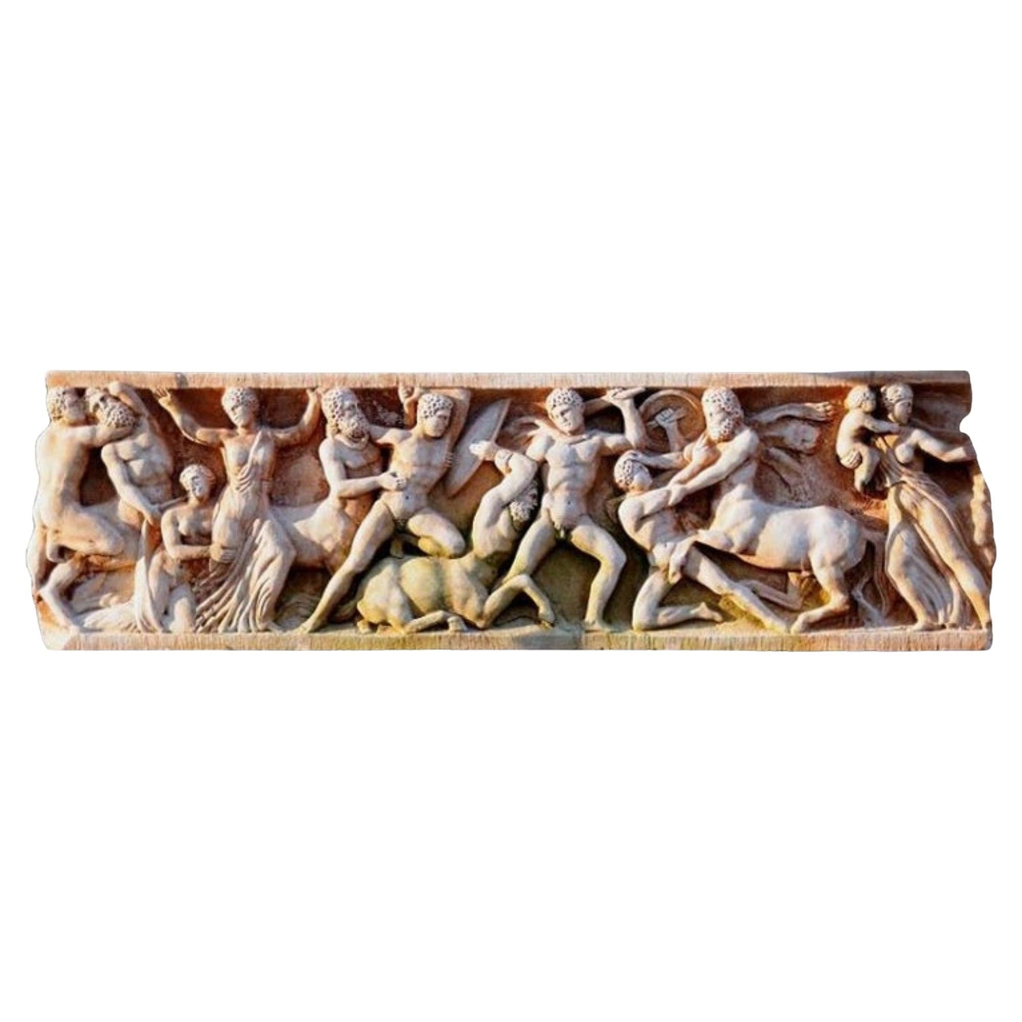 Battle Between Centaurs and Lapites High Relief in Carrara White Marble Late19th For Sale