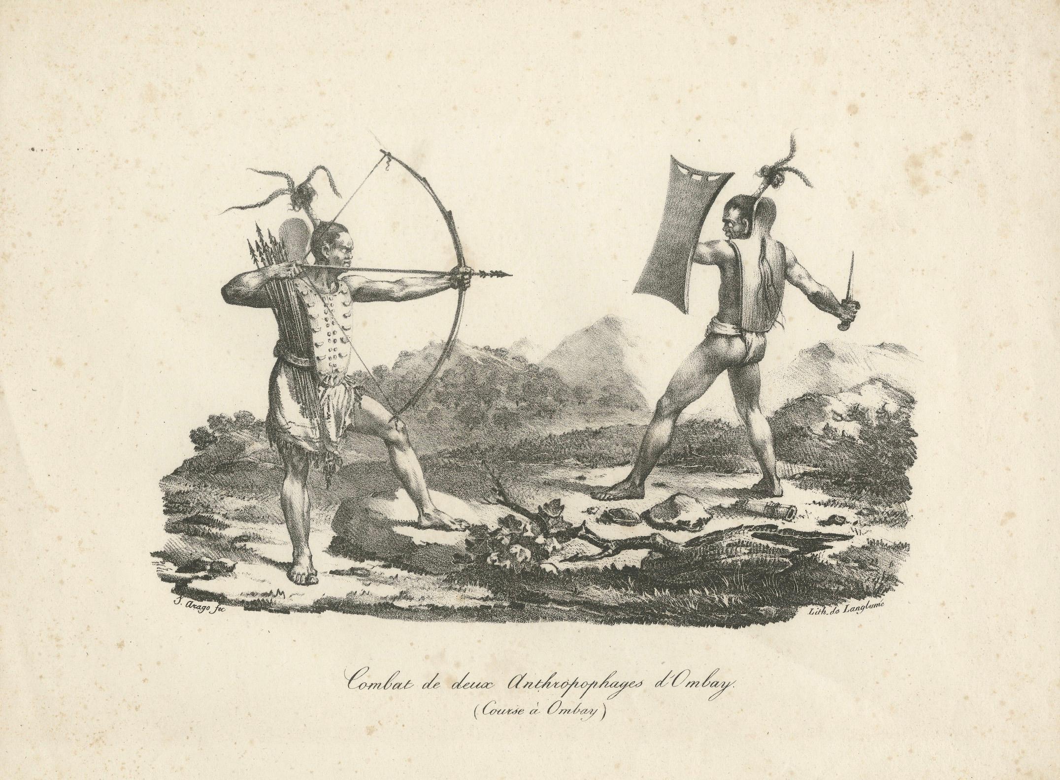 Battle in Owhyhee (Hawaii) - Combat of Two Anthropophages, Kupferstich aus dem Jahr 1785 im Angebot 1