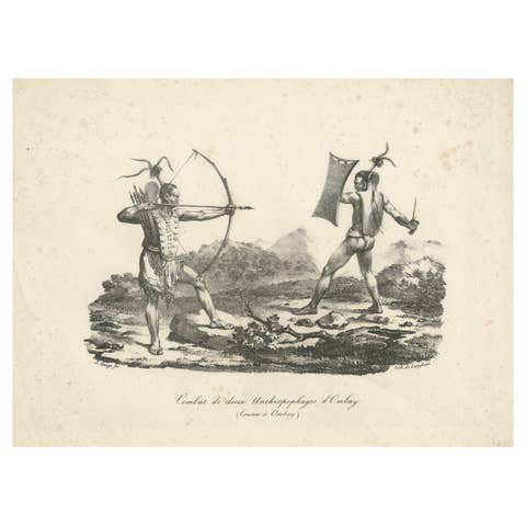 Battle in Owhyhee (Hawaii) - Combat of Two Anthropophages, 1785 Engraving