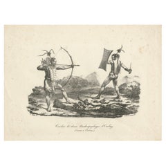 Battle in Owhyhee (Hawaii) - Combat of Two Anthropophages, 1785 Engraving