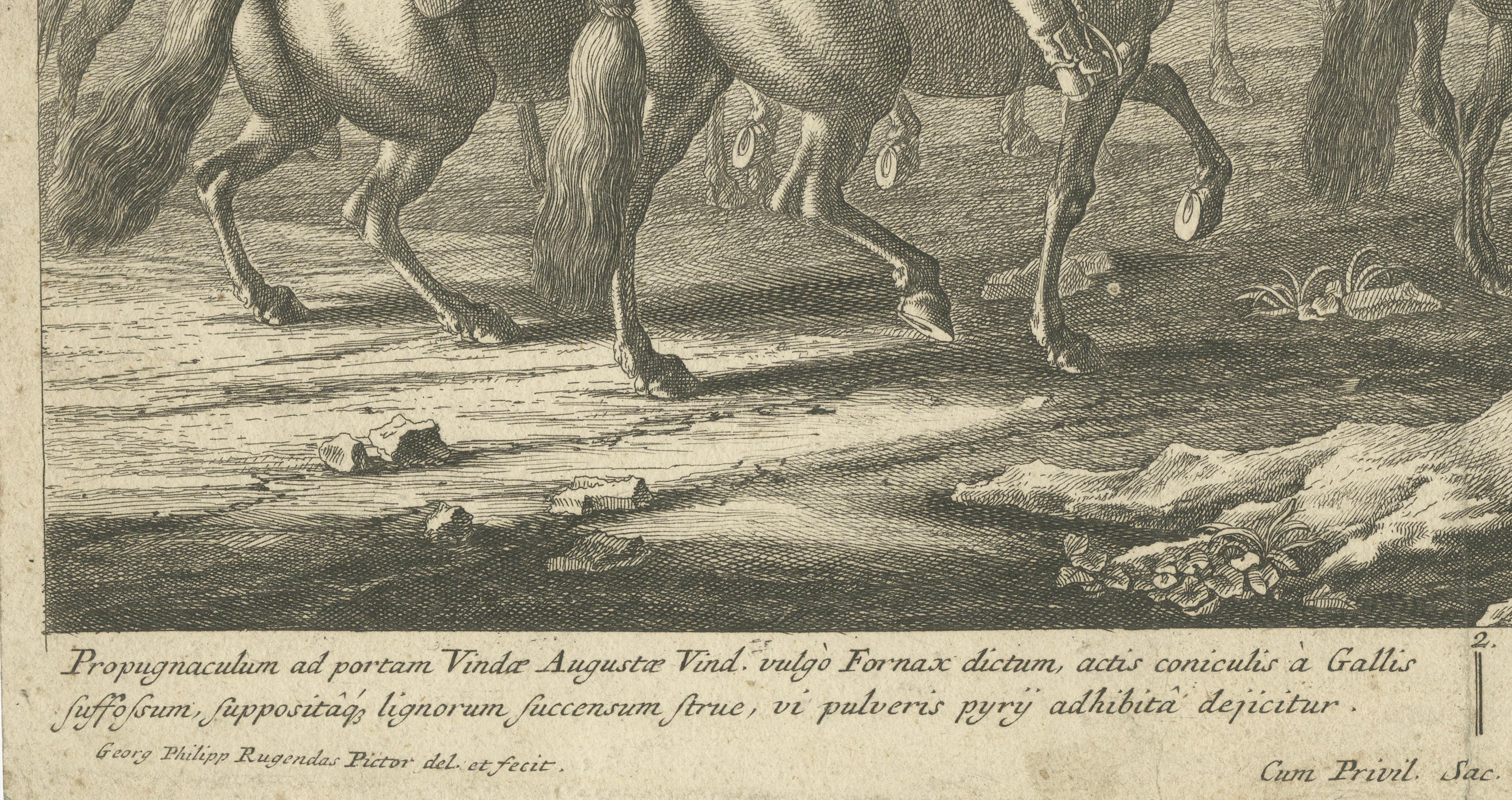 Battle of Augsburg 1703 – Bavarian Succession War, Rugendas Engraving