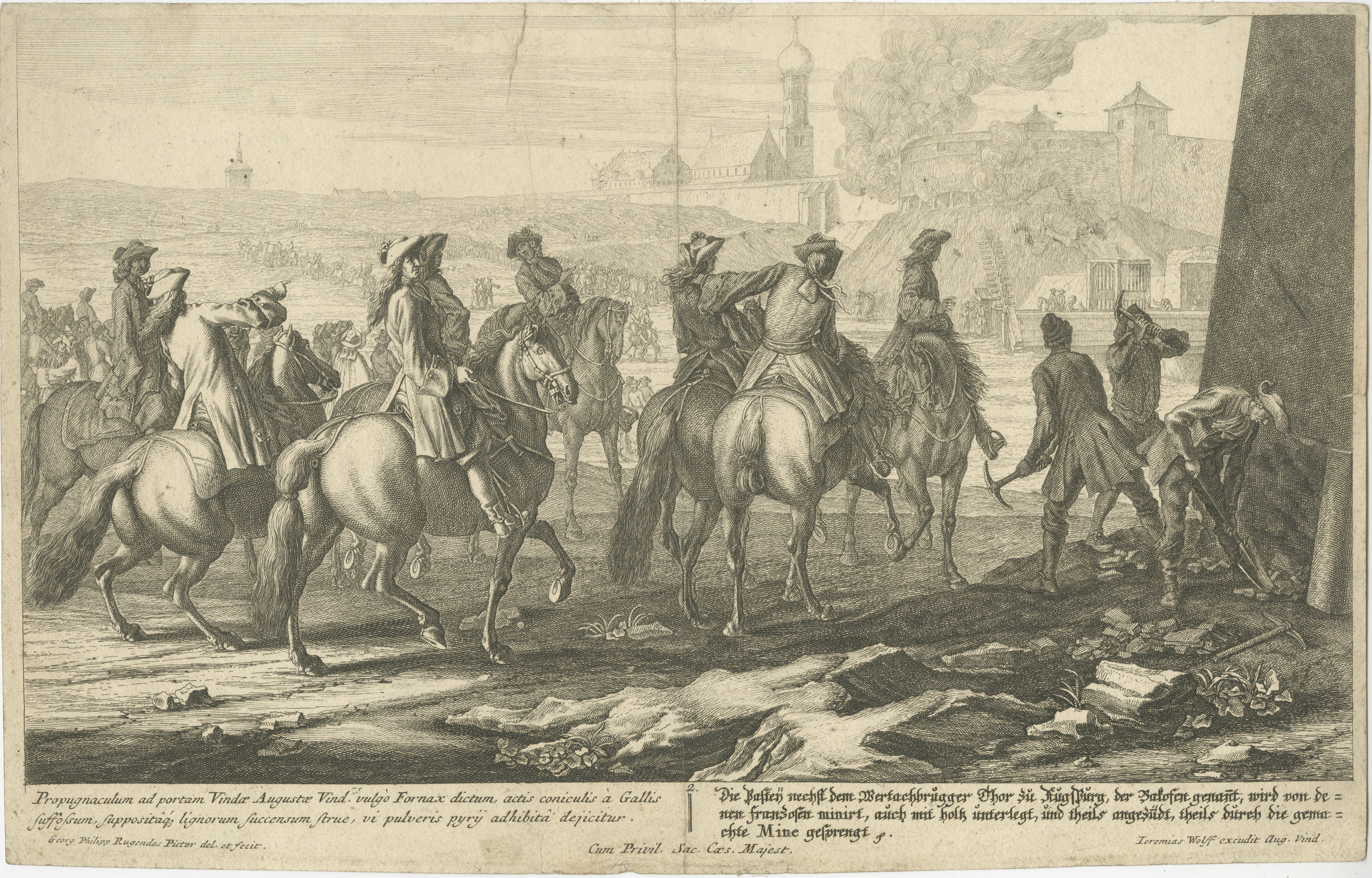 Battle of Augsburg 1703 – Bavarian Succession War, Rugendas Engraving