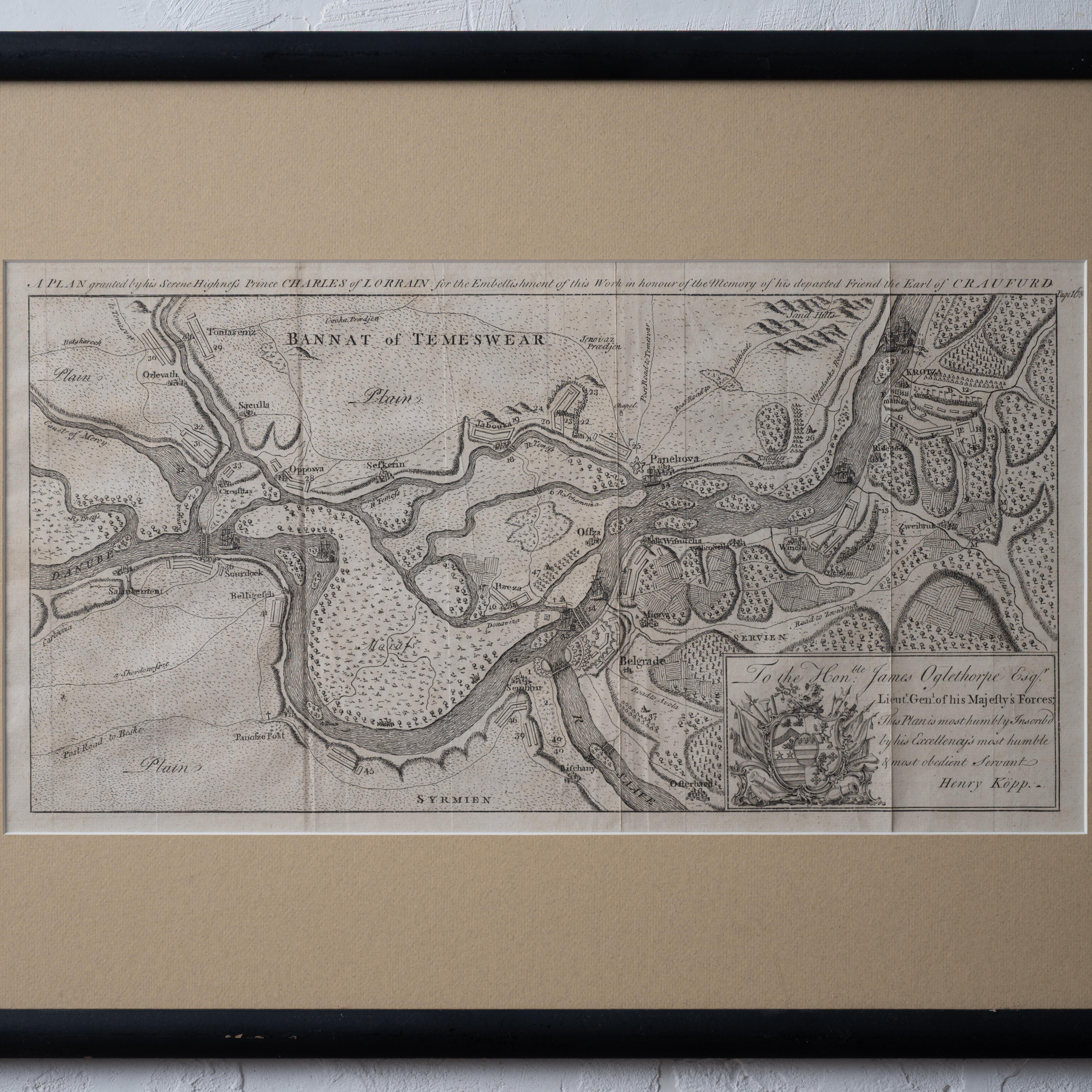 Battle of Grocka Campaign Map, 1753 - James Oglethorpe, John Lindsay, Henry Köpp In Good Condition For Sale In Savannah, GA