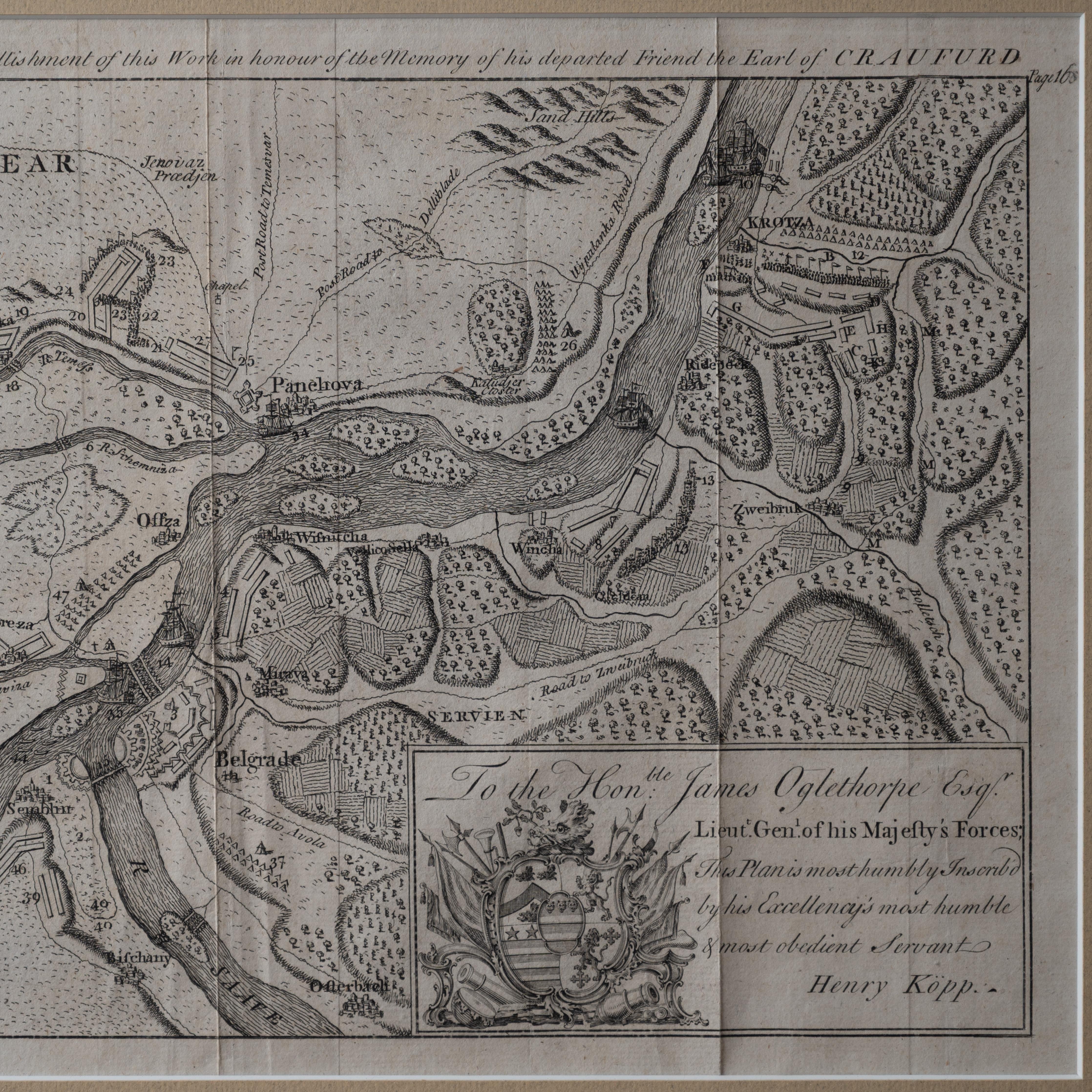 Glass Battle of Grocka Campaign Map, 1753 - James Oglethorpe, John Lindsay, Henry Köpp For Sale