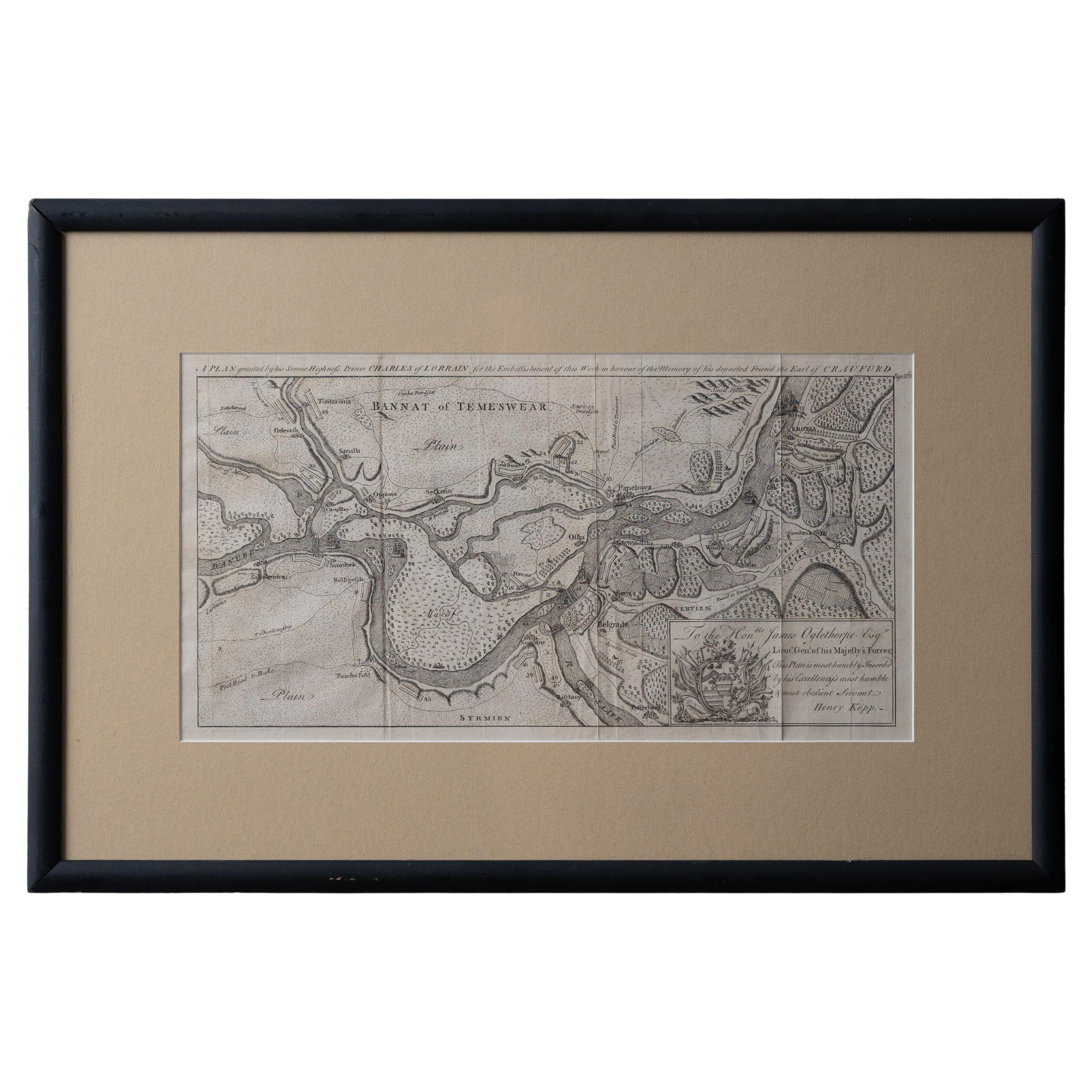 Battle of Grocka Campaign Map, 1753 - James Oglethorpe, John Lindsay, Henry Köpp For Sale